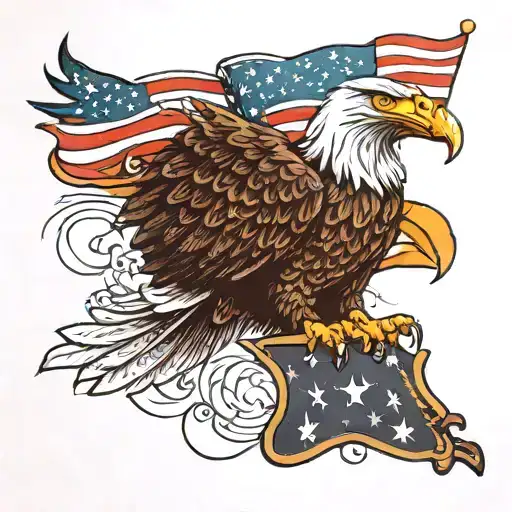 An American Eagle Holding The Flag