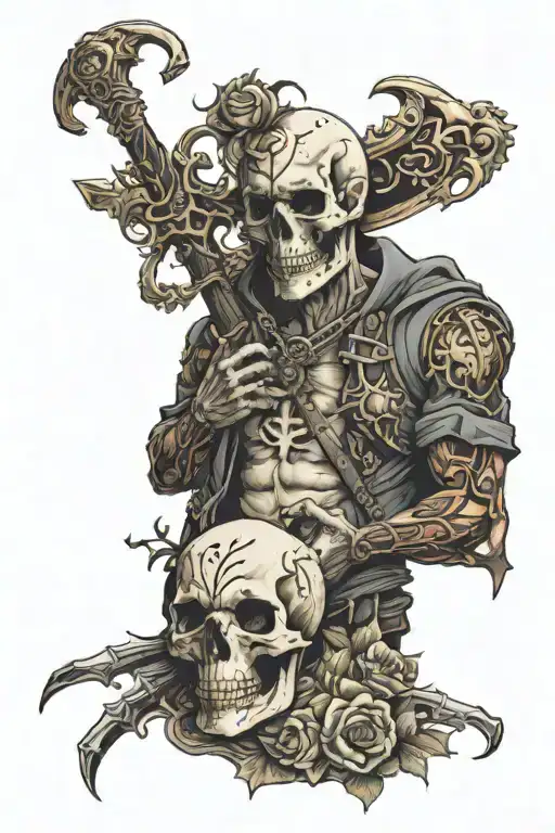 A Man Of Death Holding A Skull