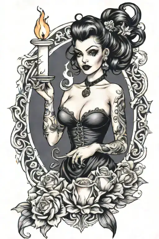 Sexy Dark Pinup Girl Holding A Burning Candle