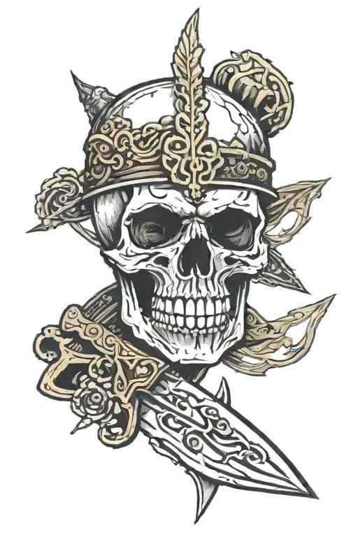 Skull With A Knife Sticking Through It On The Top