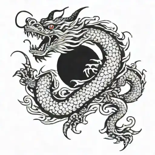 Korean Dragon Black And White Simple