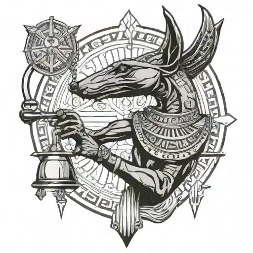 Anubis With Weighing Scale Under And A Pyroglyphic Background