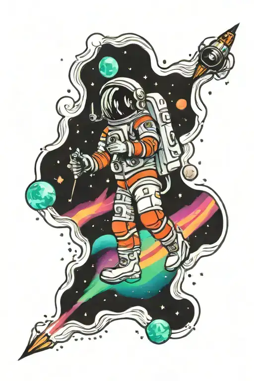 Astronaut Planets Northern Lights