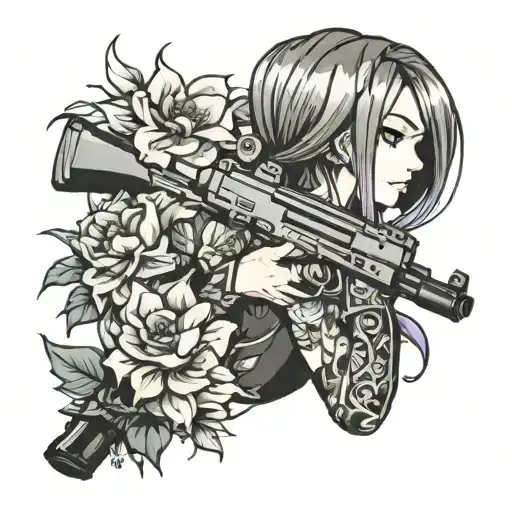 Flower Anime Girl Holding Gun