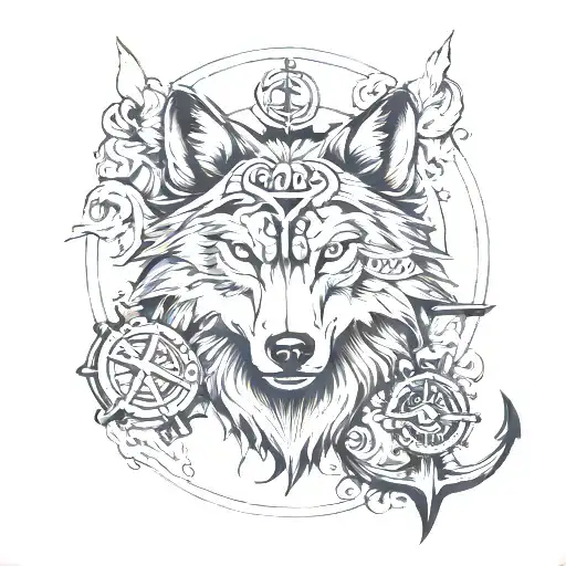Wolf In Front Of Anchor Surrounded