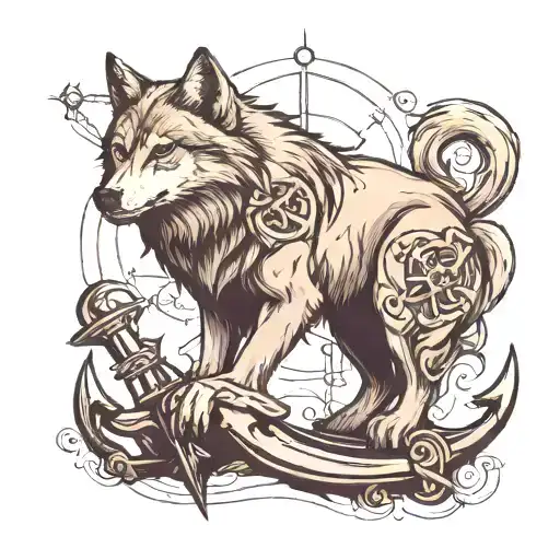 Wolf Standing In Front Of Anchor