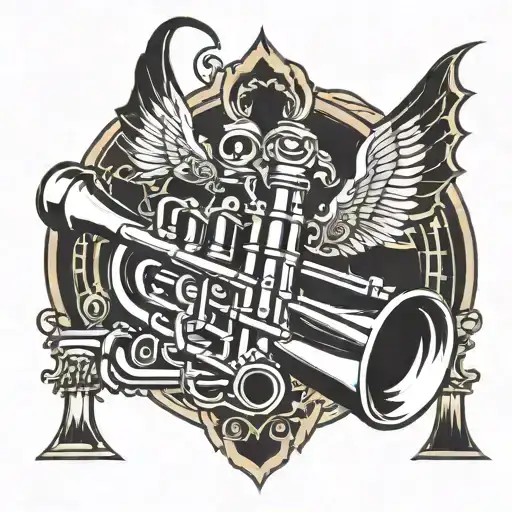 Black Keystone With Trumpet And Music