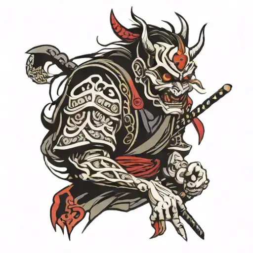 Samurai Wearing A Broken Hannya Mask