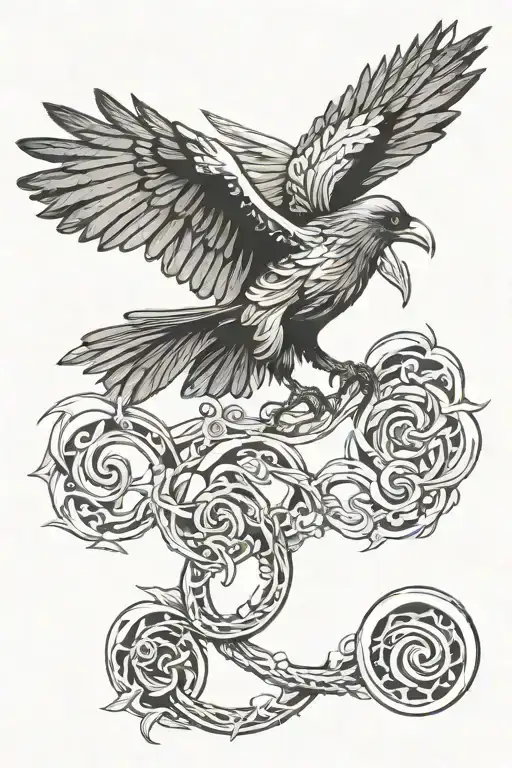 3 Legged Flying Raven Holding Serpant