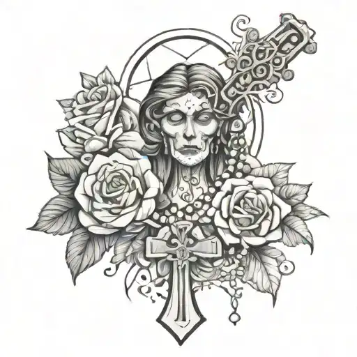 Coss With Rosary And Family