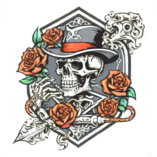 Ace Of Spades Card With Skeleton Smoking Cigarette