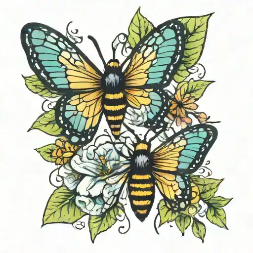 A Butter Fly And A Bee