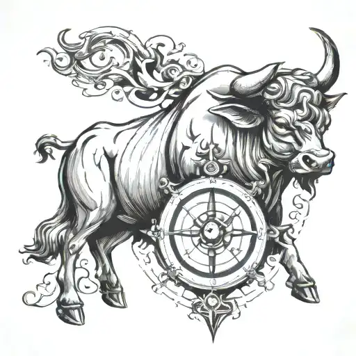 Taurus The Bull With A Compass And Water