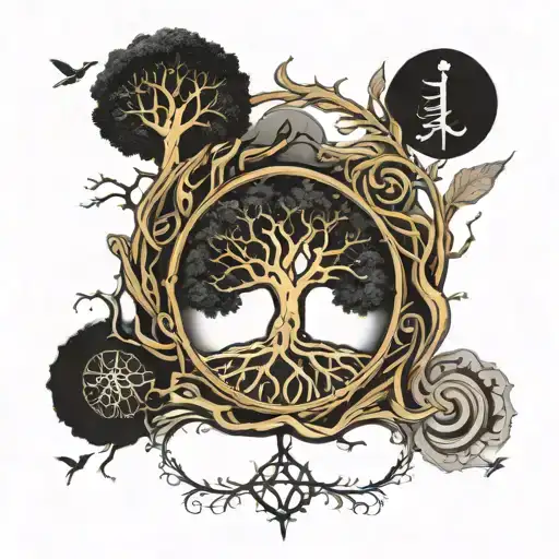 Tree Of Life Tattoo 4 Seasons In Black And White With Roots And Representing Dna And The Universe