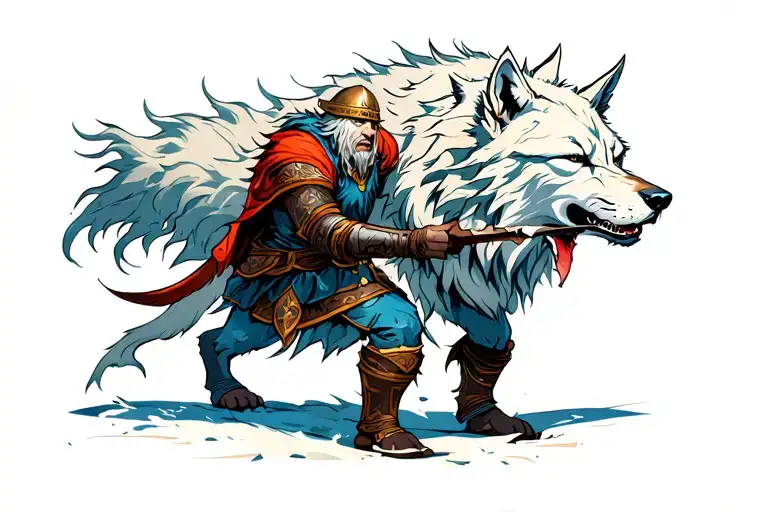 Viking Warrior Battling Ghost Wolf