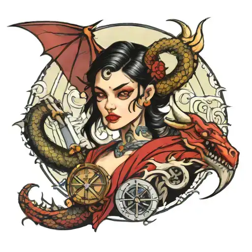 Dragon Woman Face Compass Sword