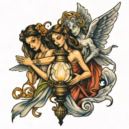 3 Angel Holding Lamp