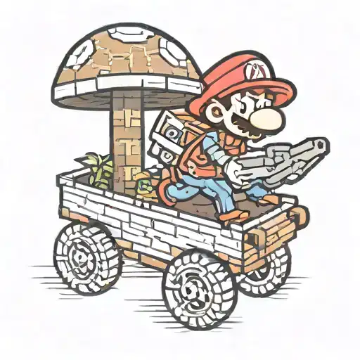 Tutle Riding Minecraft Cart Hitting Mario Mushroom