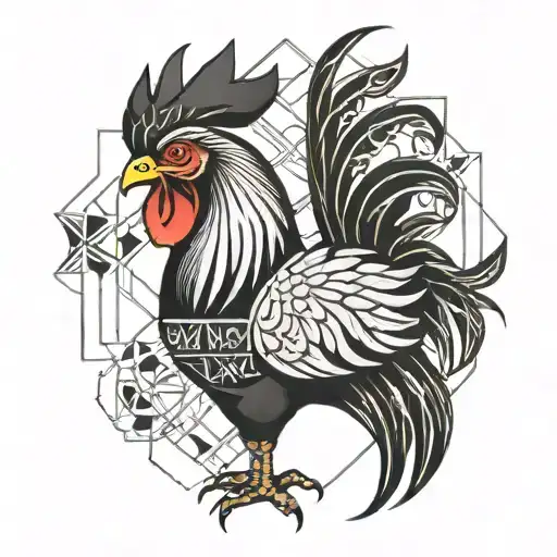 Black Rooster With Geometrical Lines