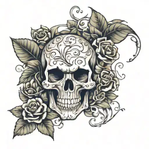 Skull With Flower Ans Vines Wrapping
