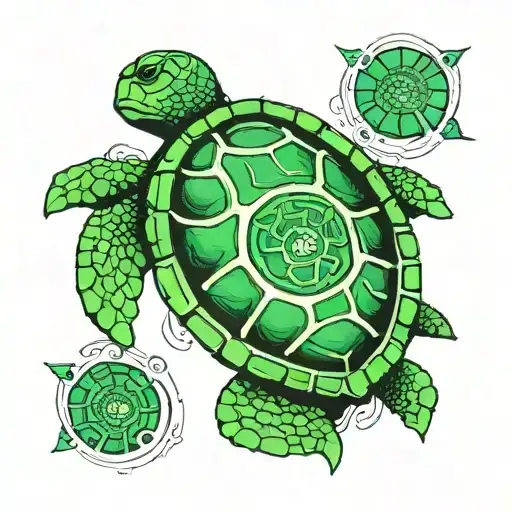 Turtle Shell Outlined In Green With The Yin And Yang Symbol Inside The Shell