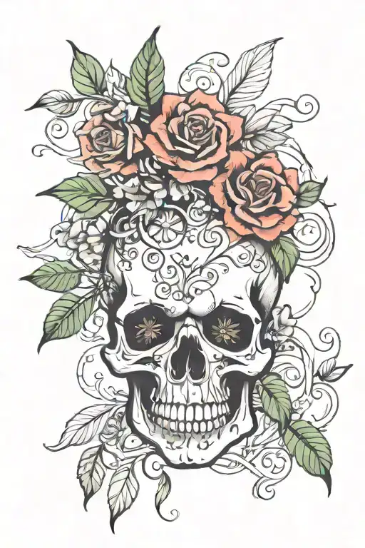 Skull With Flower And Vines Through The Eye