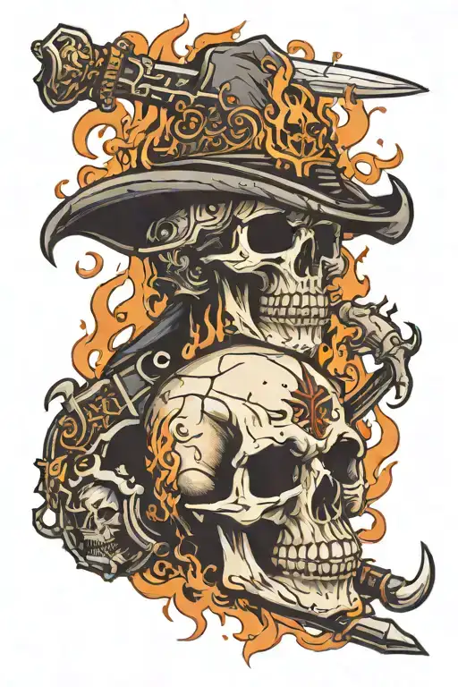 Bon Fire With Sword Piercing Skull