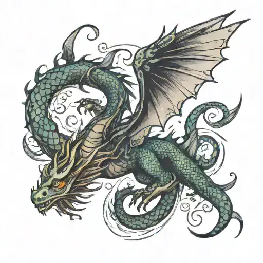 Dragon Wrapped And Birds Flying