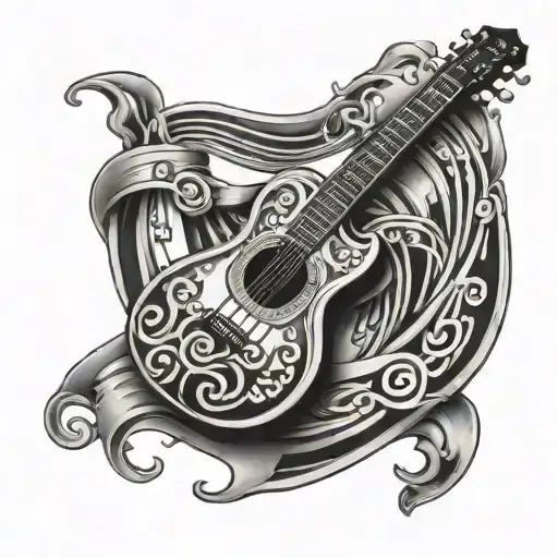 Guitar With Treble Clef Intertwined And Words Let It Be