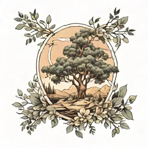 Eucalyptus Tree And Mountain Trails Forming The Shape