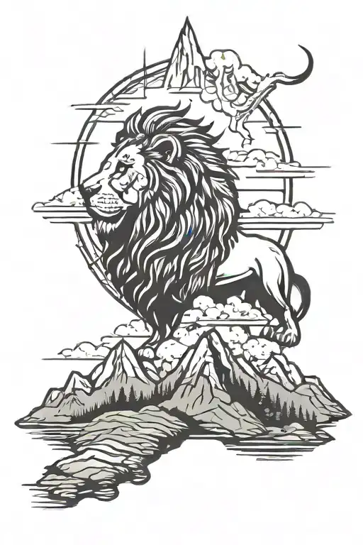 Cross Lion Mountain Range Silhouette