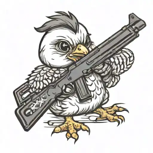 Cute Baby Chicken With A Gun