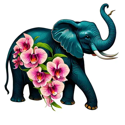 Elephant And Orchids