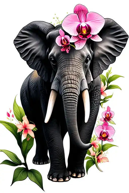 Elephant And Orchids