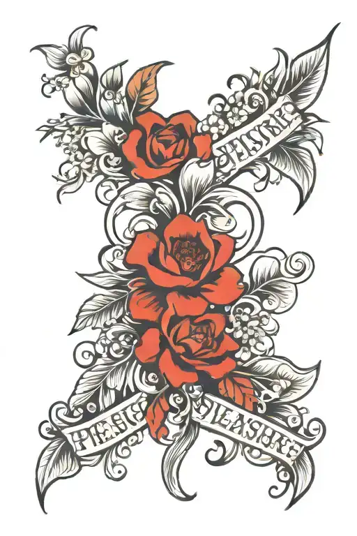 Word Pleasure In Red Color With Flowers