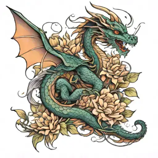 Dragon And Flowers Growing