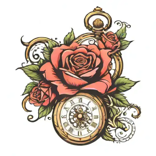 Pocket Watch Rose And Scroll