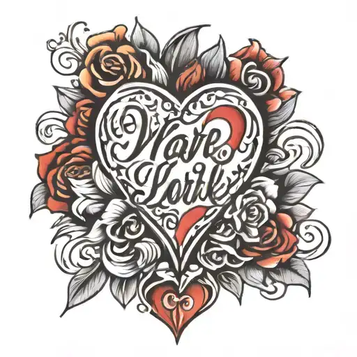 Traditional Heart With Wife And 4 Kids Names Incorporated