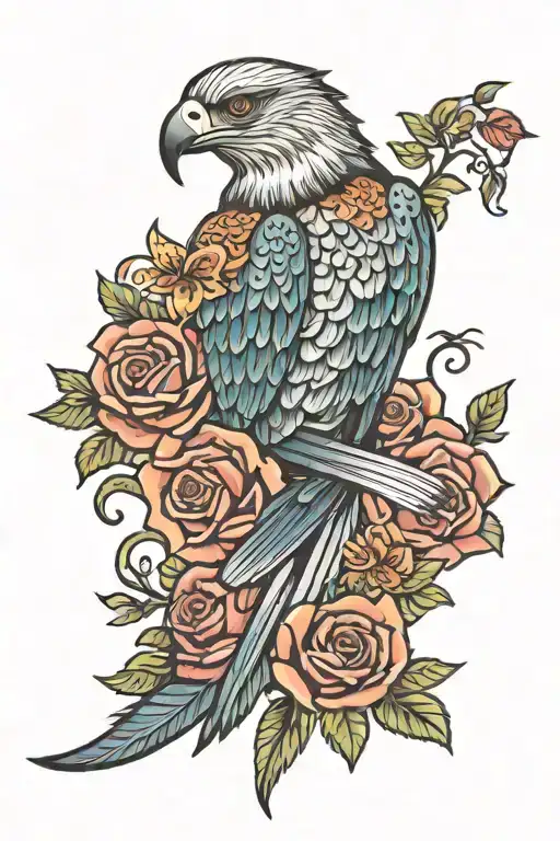Eagle Hummingbird Serpent Jaguar Tattoo With Roses