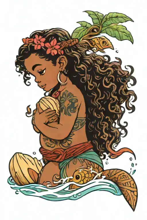Baby Moana In The Water Holding A Shell