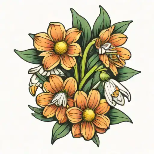 Daisy And Snowdrop Flowers Intertwined