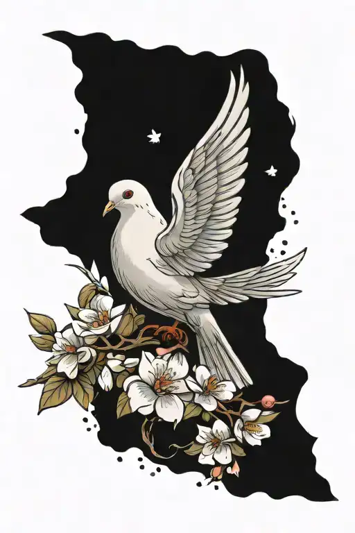 A Dove As Talisman With Sakura Flowers And A Wink To Flipflops