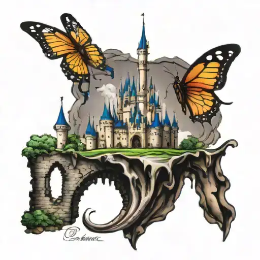 Disney Castle With Gianna Name Written Inside With A Butterfly On The Top Of The Castle