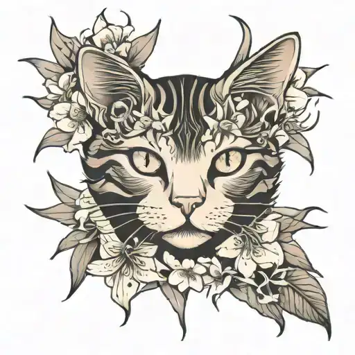 Cat With Spider Lilies