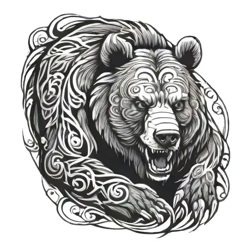 Fierce Bear Black And White