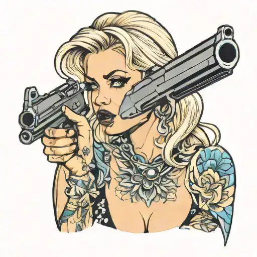Blonde Woman Crying Pointing A Gun
