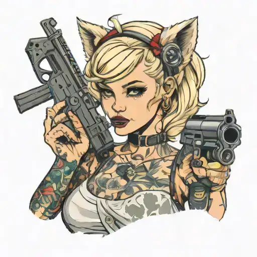Blonde Woman With Kitten Ears Holding A Gun