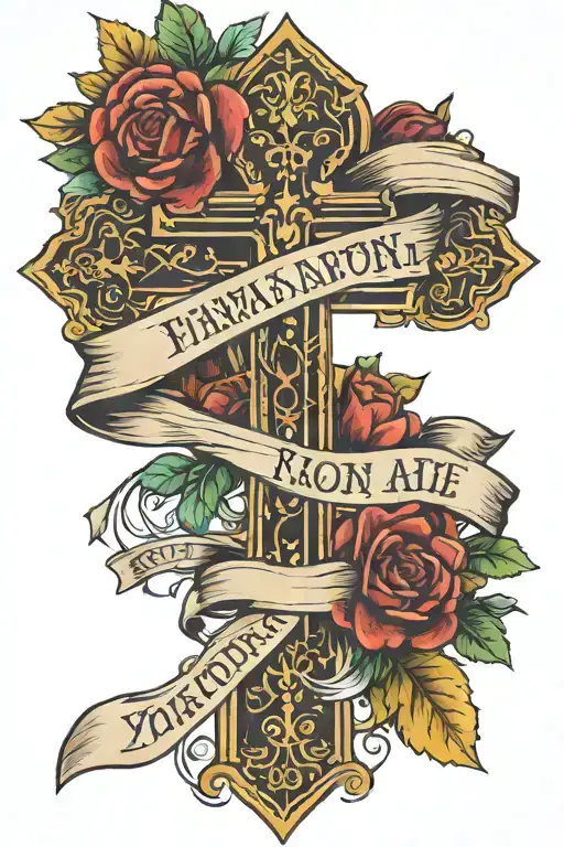 A Cross With A Banner Displaying A Roman Numeral Date With Shit Behind It