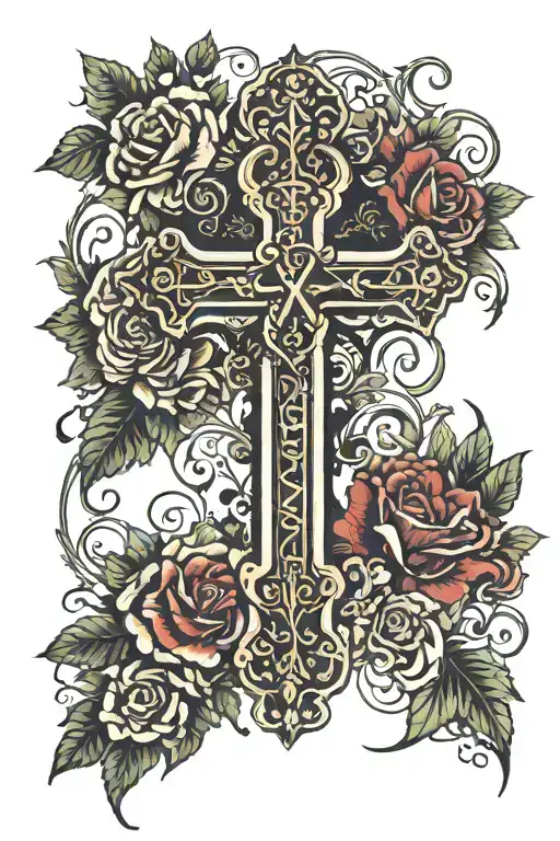 A Simple Cross With A Roman Numeral Date In The Middle With Stuff Behind It