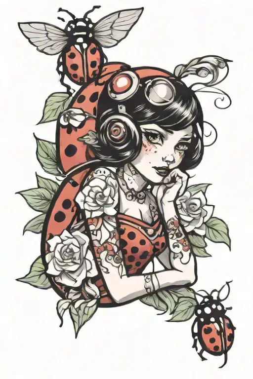 Lady Bug Cartoon Girl Holding